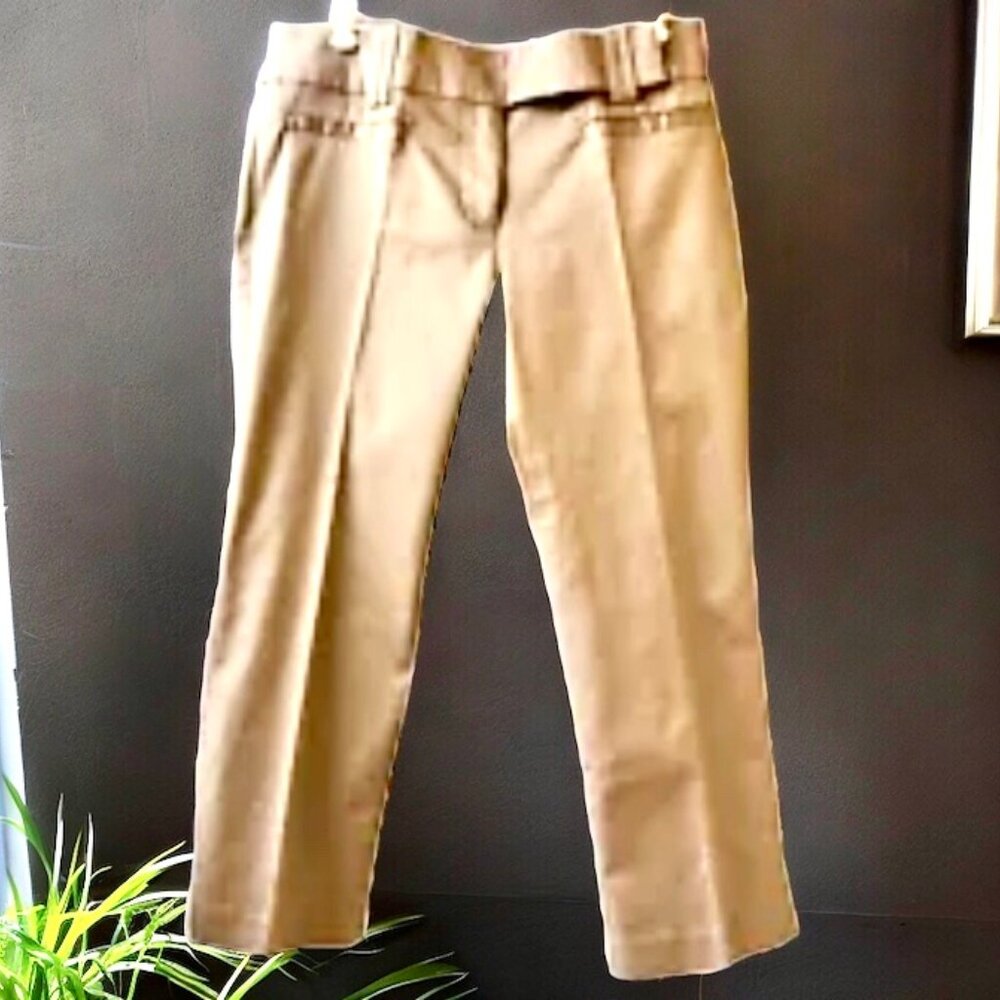 Zara Basic Khaki Crop Pants Casual Vtg 90's Faux Pockets Flat Front